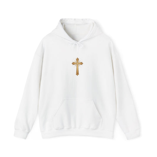 Cross Emblem Hoodie — 'HE > I' Christian Faith Pullover