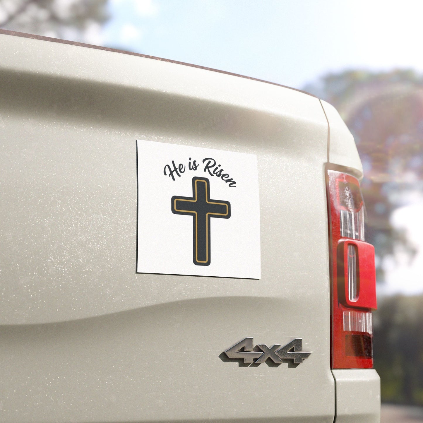 He Is Risen Cross Car Magnet — Easter Christian Faith Vehicle Sticker