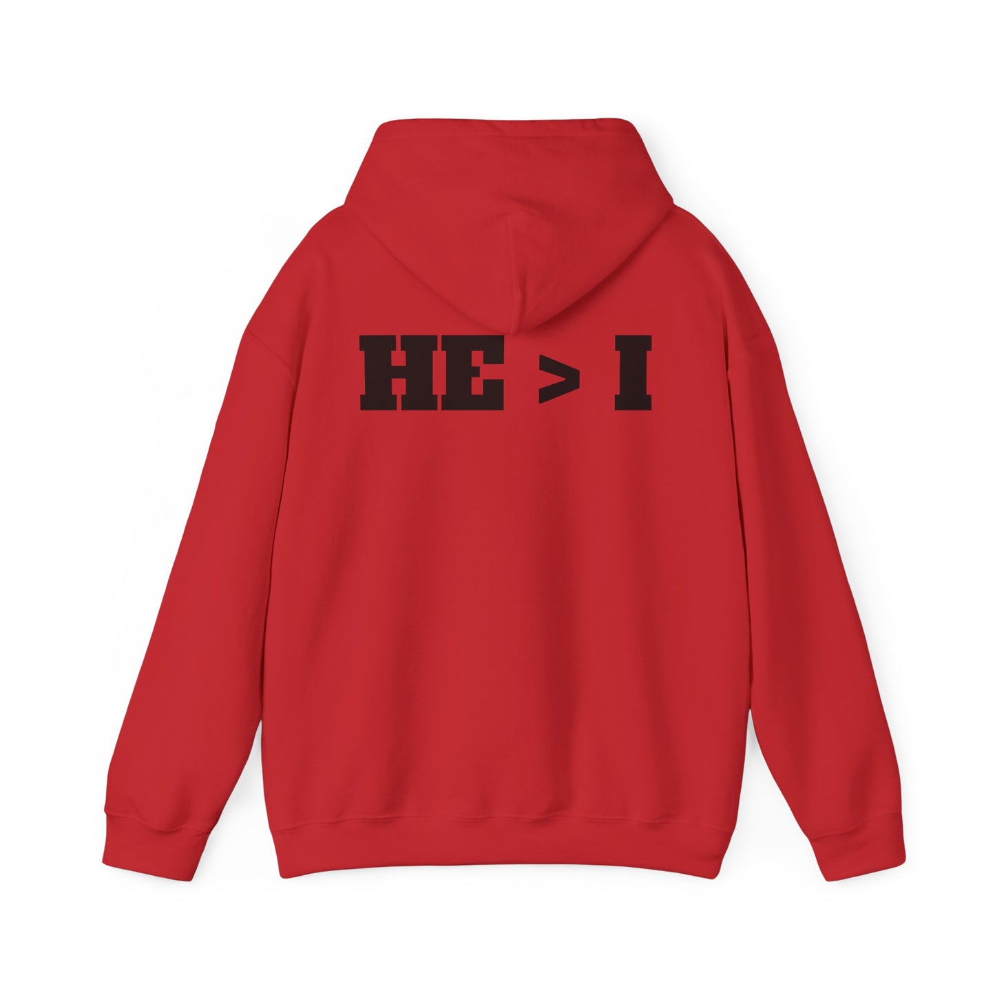 He > I Hoodie — Christian Faith Statement Pullover (He Is Greater Than I)