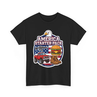 America Starter Pack T-Shirt — Patriotic Truck, Burger & Boots Tee