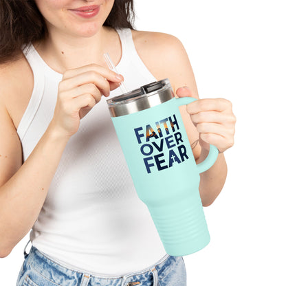 40oz Insulated Travel Mug — "Faith Over Fear" Inspirational Tumbler