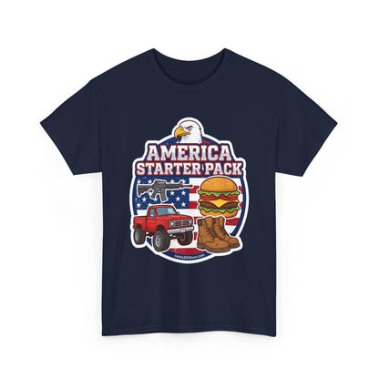 America Starter Pack T-Shirt — Patriotic Truck, Burger & Boots Tee