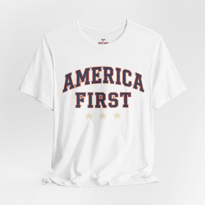 America First Graphic Tee — Patriotic USA Short Sleeve Shirt