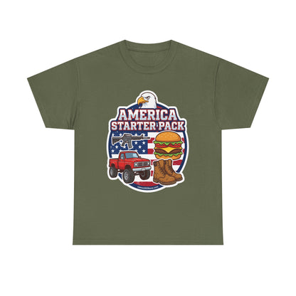 America Starter Pack T-Shirt — Patriotic Truck, Burger & Boots Tee