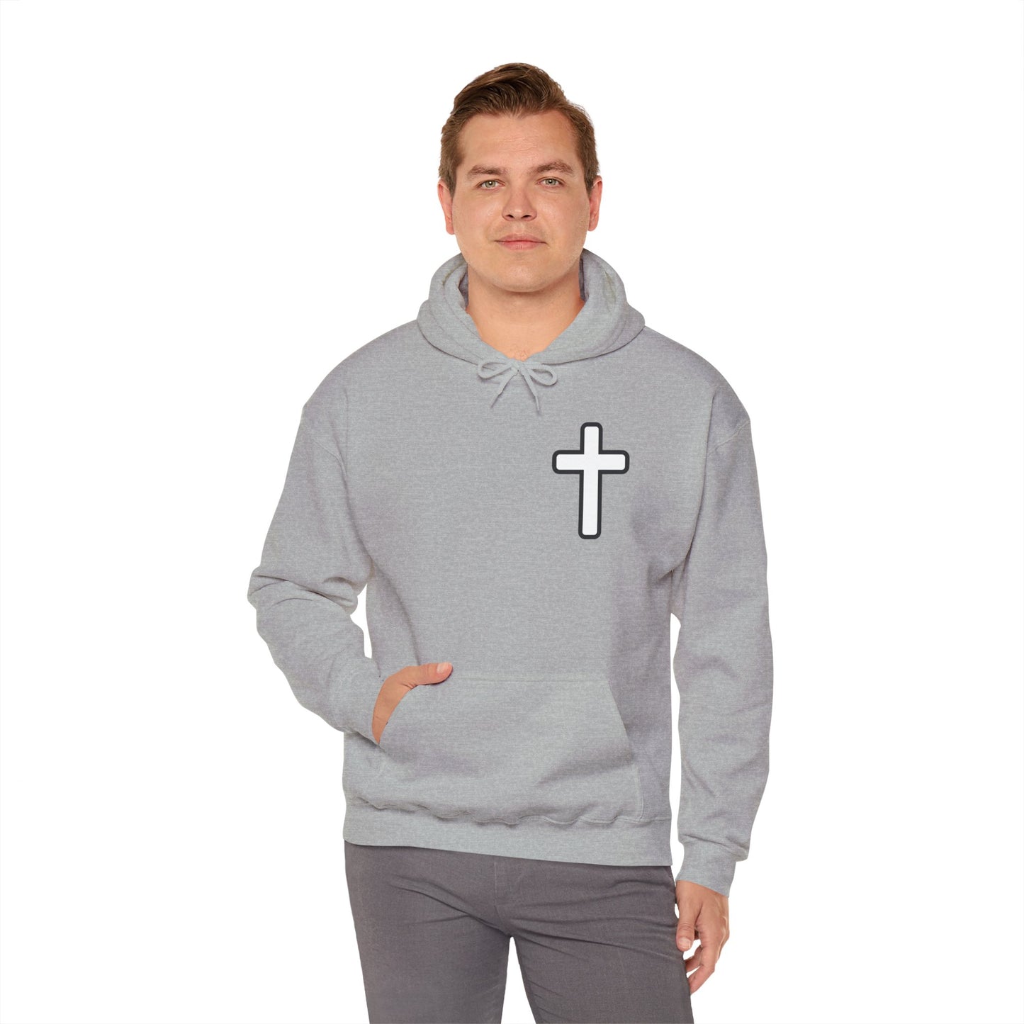 He > I Hoodie — Christian Faith Statement Pullover (He Is Greater Than I)