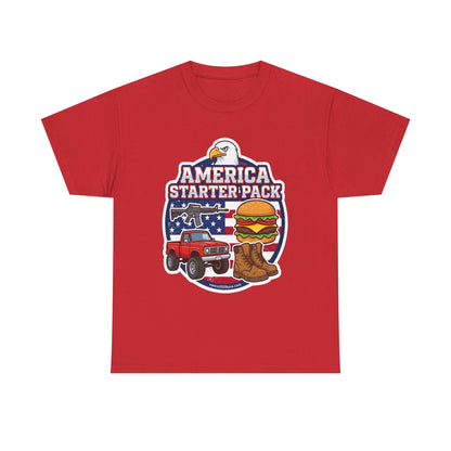 America Starter Pack T-Shirt — Patriotic Truck, Burger & Boots Tee
