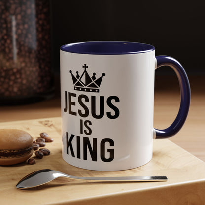 Jesus Is King Accent Coffee Mug — Christian Faith Religious Coffee Cup (11/15oz)