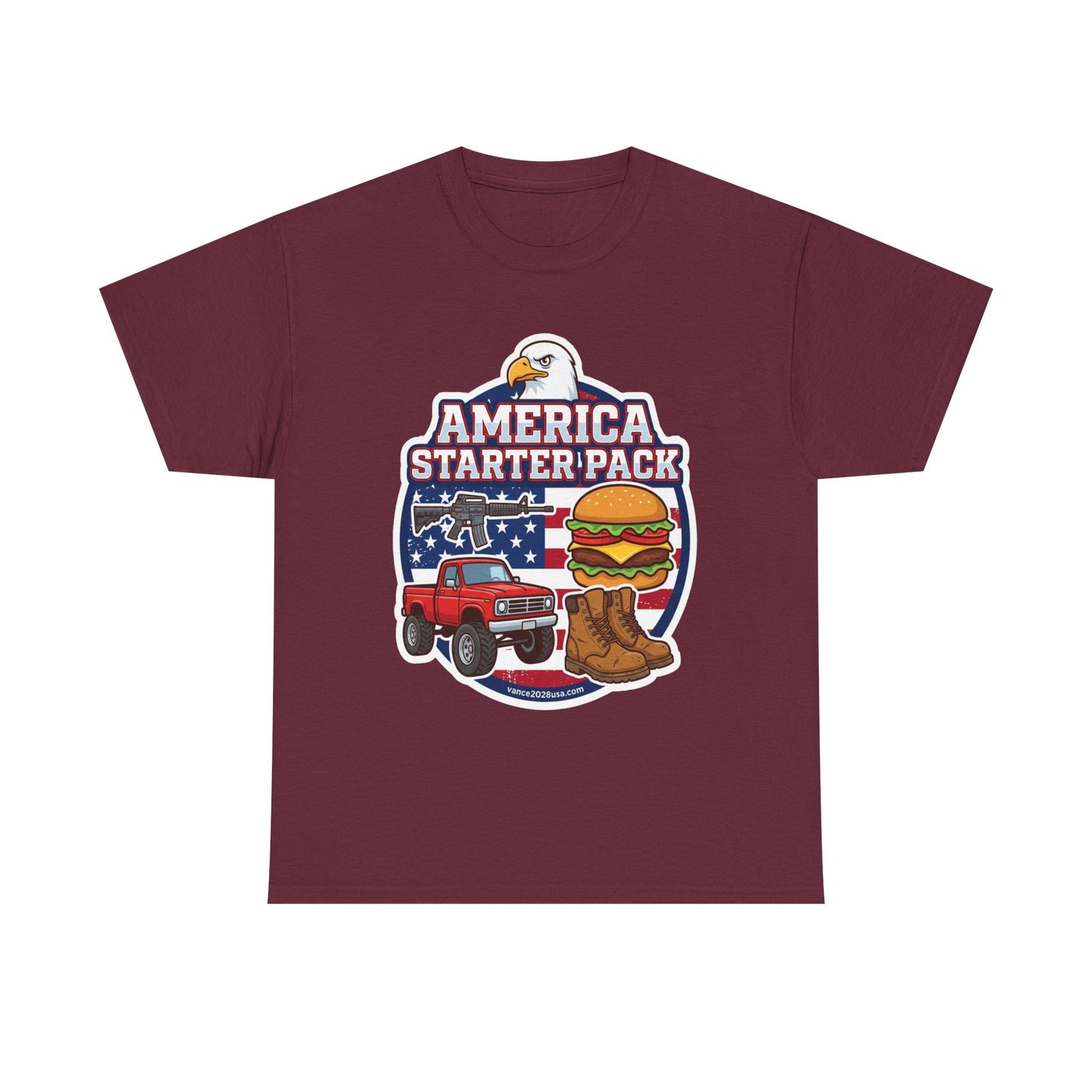 America Starter Pack T-Shirt — Patriotic Truck, Burger & Boots Tee