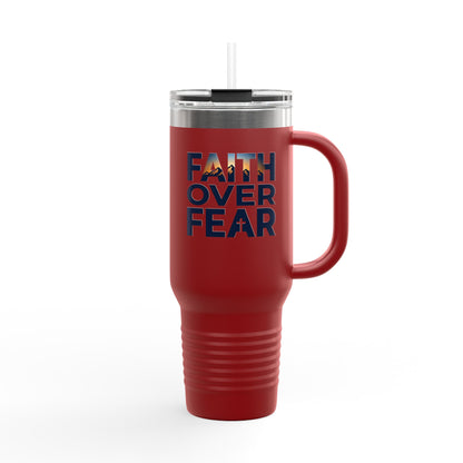 40oz Insulated Travel Mug — "Faith Over Fear" Inspirational Tumbler