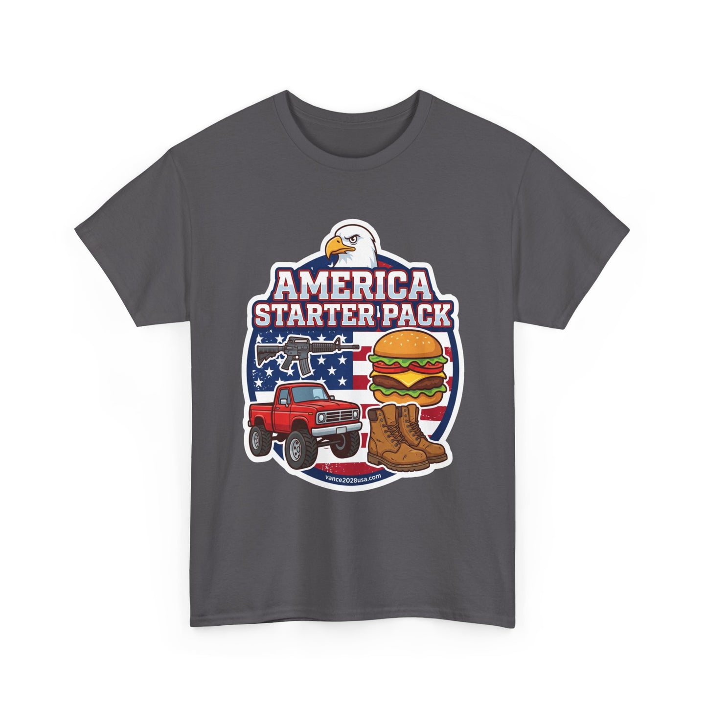 America Starter Pack T-Shirt — Patriotic Truck, Burger & Boots Tee