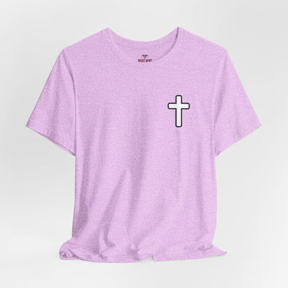 Faith Roots Family Fruits T‑Shirt — Cross Chest & Tree Back Graphic