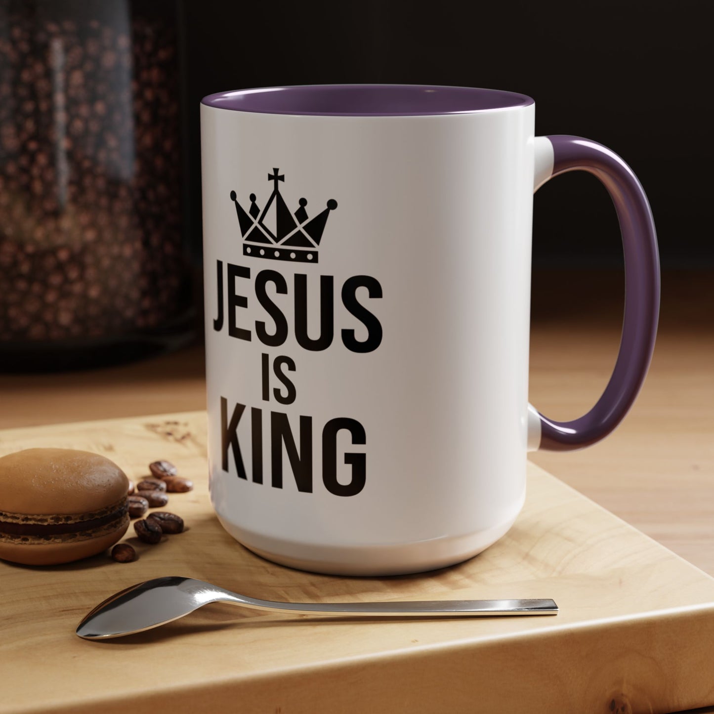 Jesus Is King Accent Coffee Mug — Christian Faith Religious Coffee Cup (11/15oz)
