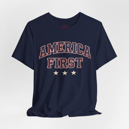 America First Graphic Tee — Patriotic USA Short Sleeve Shirt
