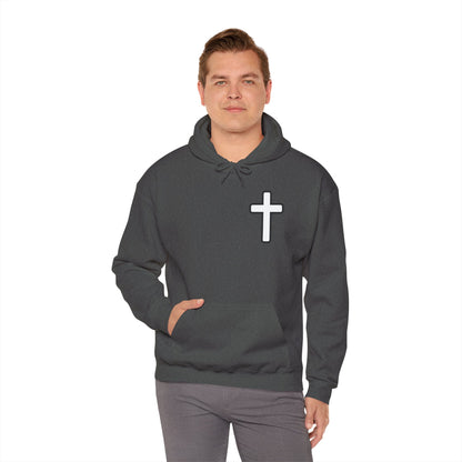 He > I Hoodie — Christian Faith Statement Pullover (He Is Greater Than I)