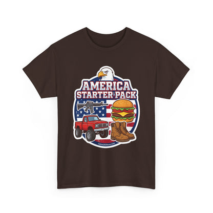 America Starter Pack T-Shirt — Patriotic Truck, Burger & Boots Tee