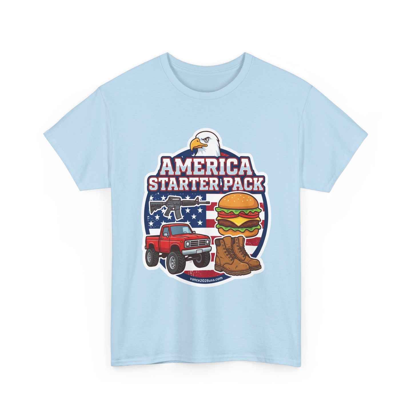 America Starter Pack T-Shirt — Patriotic Truck, Burger & Boots Tee