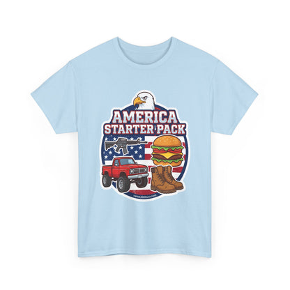 America Starter Pack T-Shirt — Patriotic Truck, Burger & Boots Tee