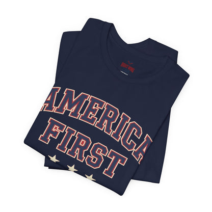 America First Graphic Tee — Patriotic USA Short Sleeve Shirt