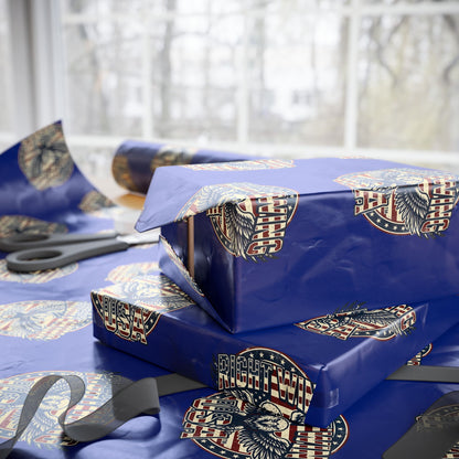Wrapping Paper Roll — Patriotic Eagle & Flag Design on Deep Blue (Gift Wrap)