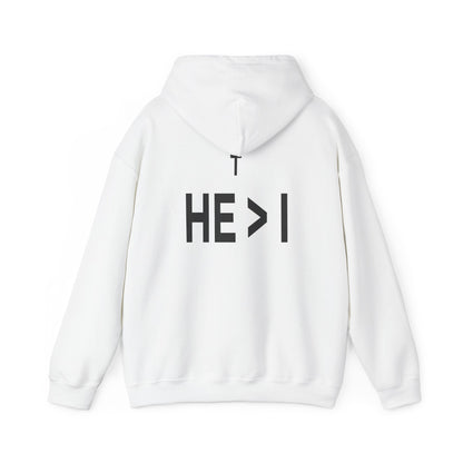 Cross Emblem Hoodie — 'HE > I' Christian Faith Pullover