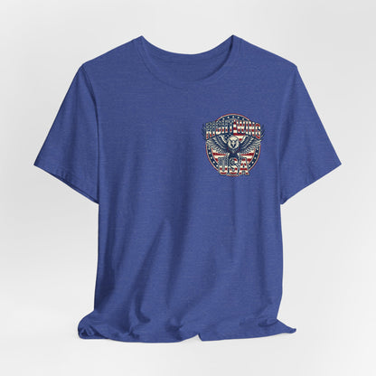 Professional Button Pusher Tee — Patriotic Eagle & Donkey Political Graphic Shirt