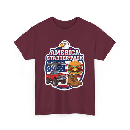 America Starter Pack T-Shirt — Patriotic Truck, Burger & Boots Tee