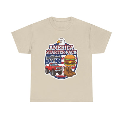 America Starter Pack T-Shirt — Patriotic Truck, Burger & Boots Tee