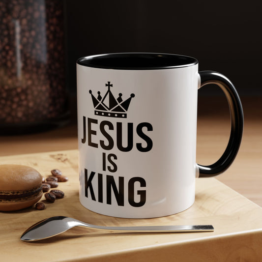 Jesus Is King Accent Coffee Mug — Christian Faith Religious Coffee Cup (11/15oz)