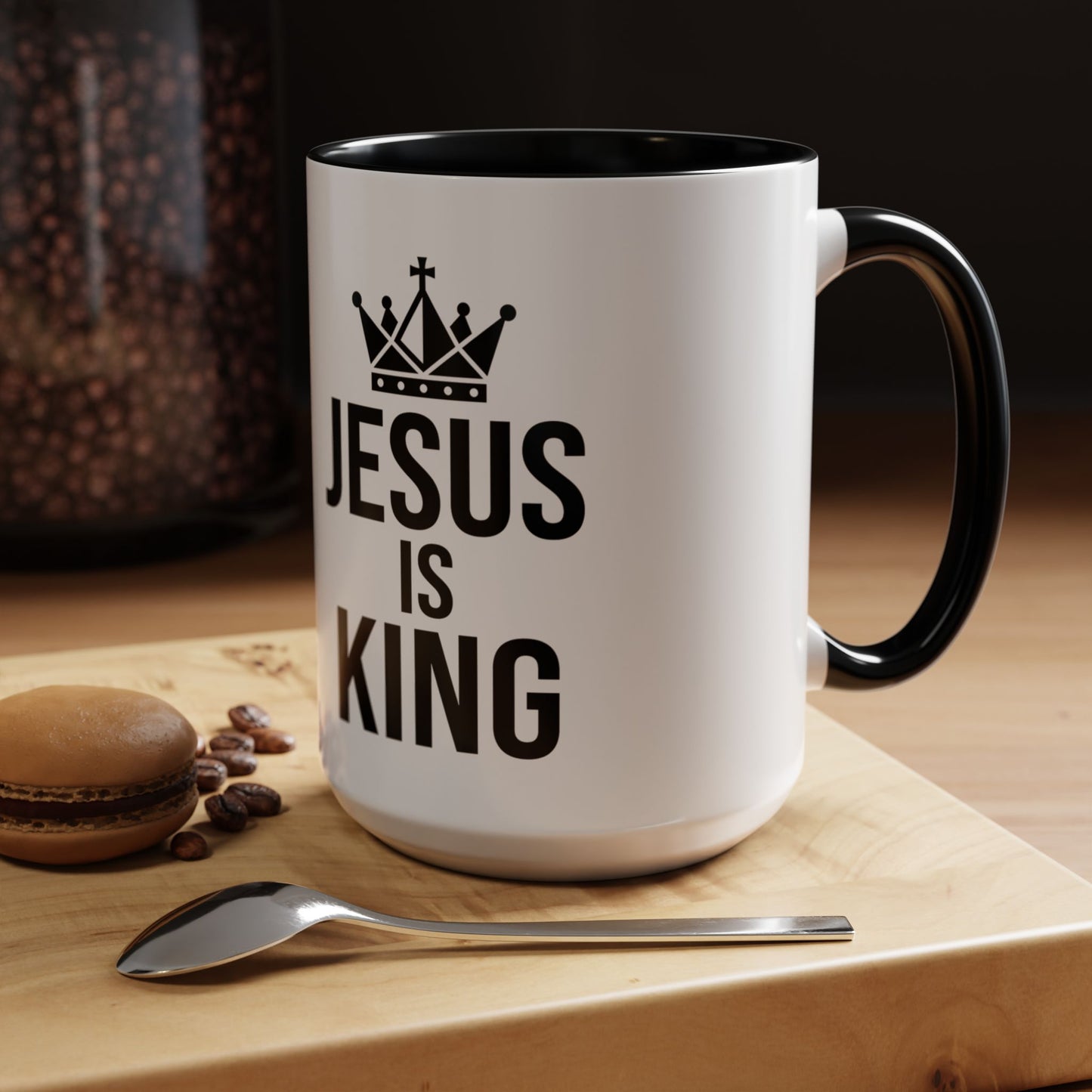 Jesus Is King Accent Coffee Mug — Christian Faith Religious Coffee Cup (11/15oz)