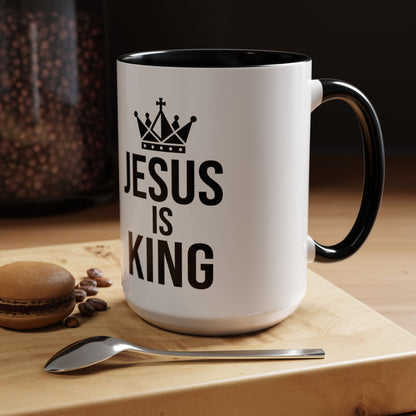 Jesus Is King Accent Coffee Mug — Christian Faith Religious Coffee Cup (11/15oz)