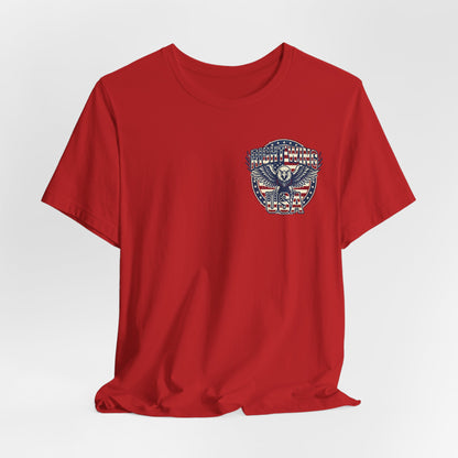 Professional Button Pusher Tee — Patriotic Eagle & Donkey Political Graphic Shirt