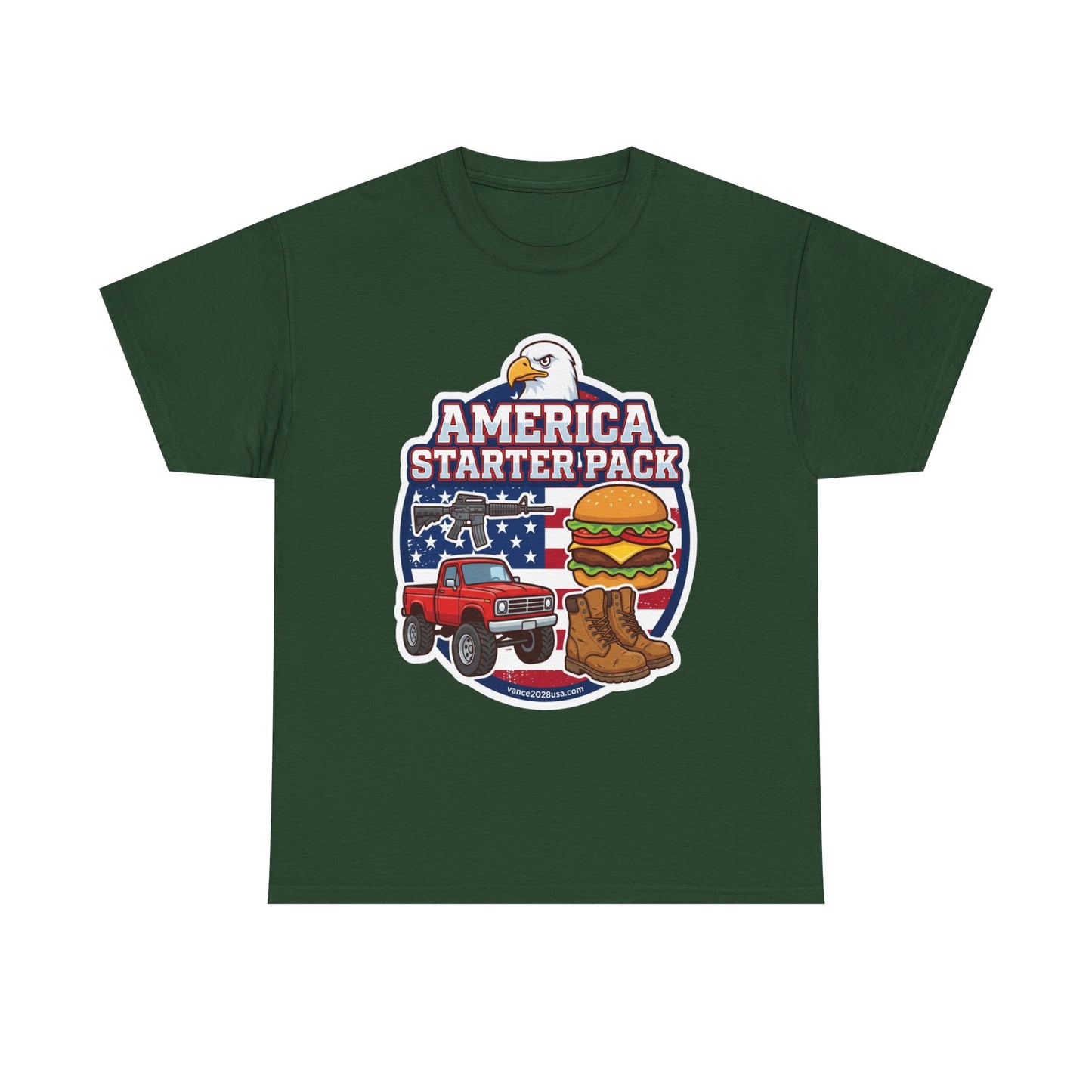 America Starter Pack T-Shirt — Patriotic Truck, Burger & Boots Tee