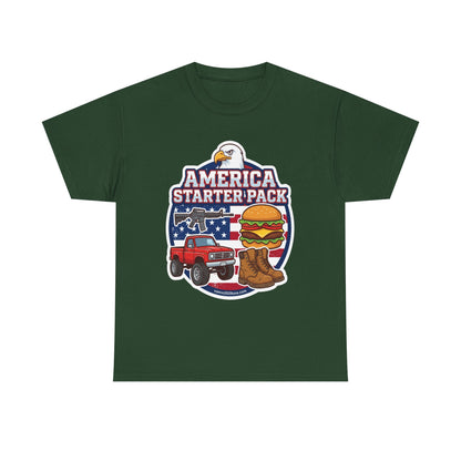 America Starter Pack T-Shirt — Patriotic Truck, Burger & Boots Tee