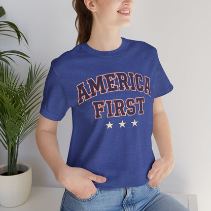 America First Graphic Tee — Patriotic USA Short Sleeve Shirt