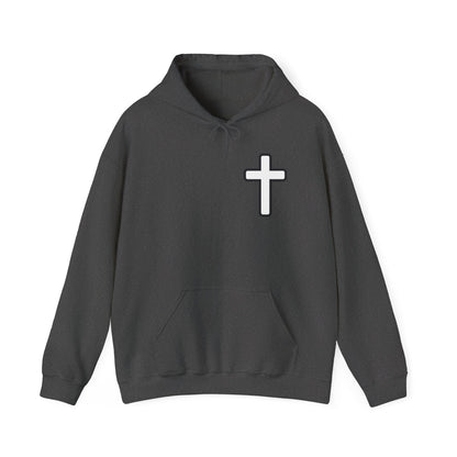 He > I Hoodie — Christian Faith Statement Pullover (He Is Greater Than I)