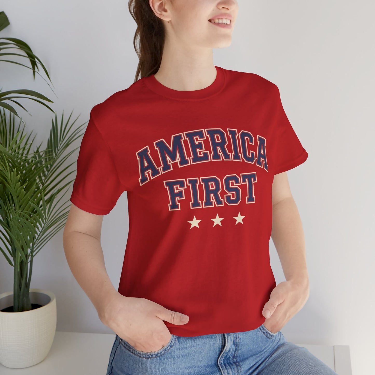 America First Graphic Tee — Patriotic USA Short Sleeve Shirt