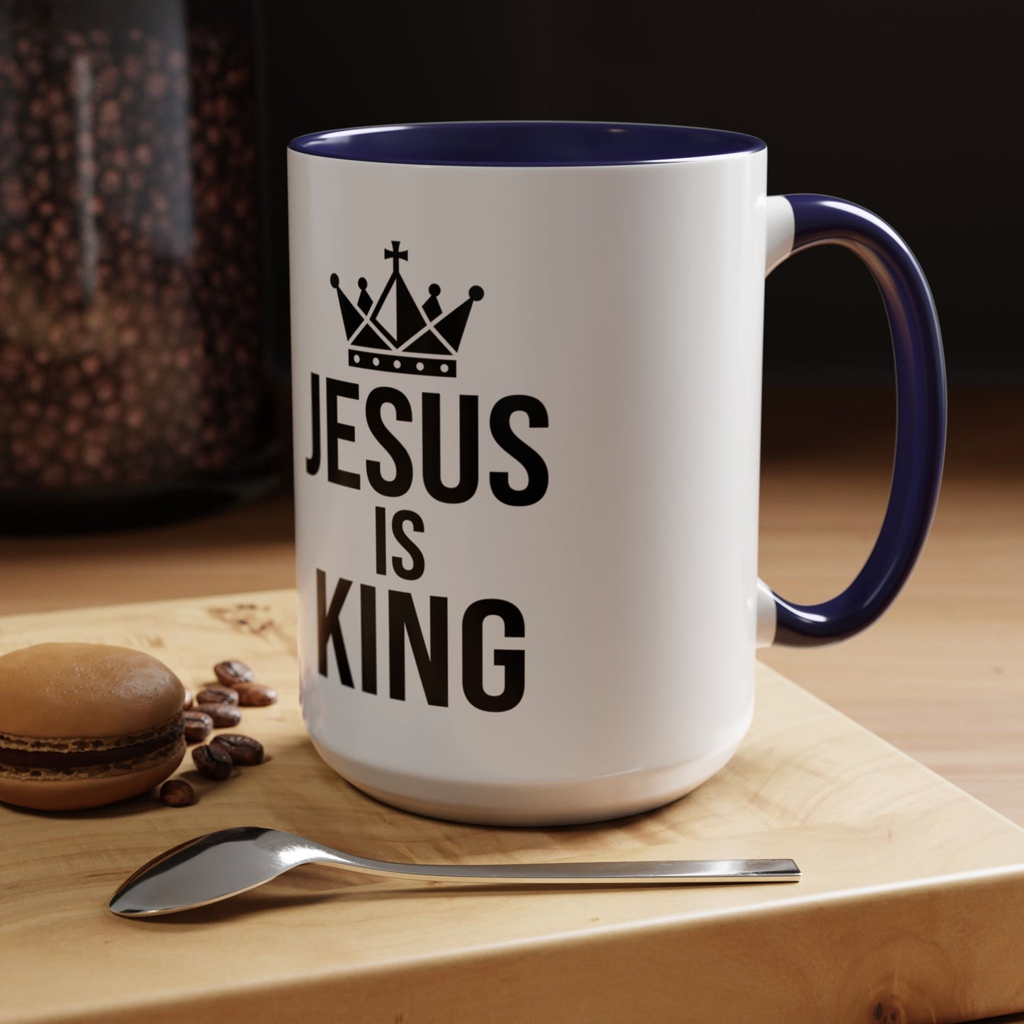 Jesus Is King Accent Coffee Mug — Christian Faith Religious Coffee Cup (11/15oz)
