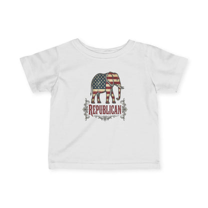Infant Tee — American Flag Elephant "Republican" Baby Shirt, Patriotic Newborn Gift