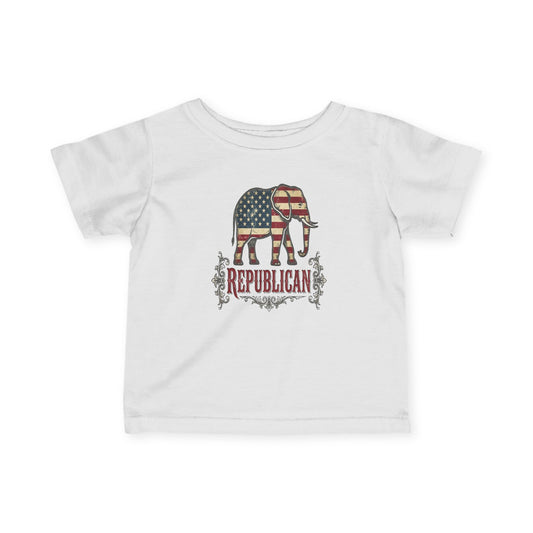 Infant Tee — American Flag Elephant "Republican" Baby Shirt, Patriotic Newborn Gift