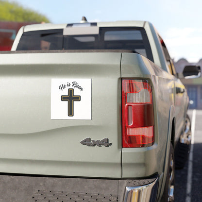 He Is Risen Cross Car Magnet — Easter Christian Faith Vehicle Sticker