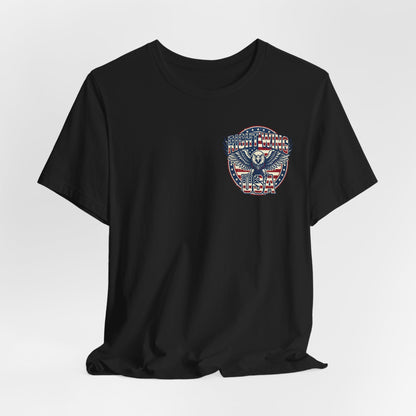 Professional Button Pusher Tee — Patriotic Eagle & Donkey Political Graphic Shirt