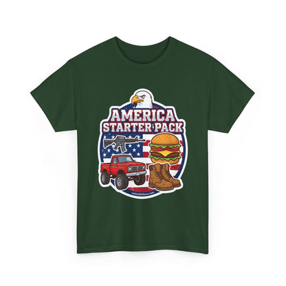 America Starter Pack T-Shirt — Patriotic Truck, Burger & Boots Tee