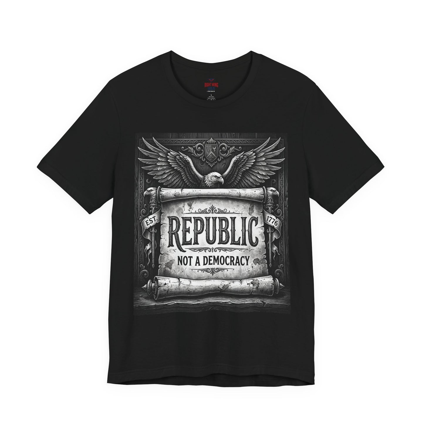 Republic Not a Democracy Graphic Tee — Patriotic Eagle Vintage T‑Shirt