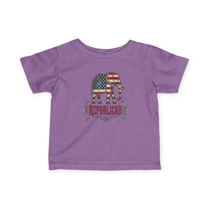 Infant Tee — American Flag Elephant "Republican" Baby Shirt, Patriotic Newborn Gift