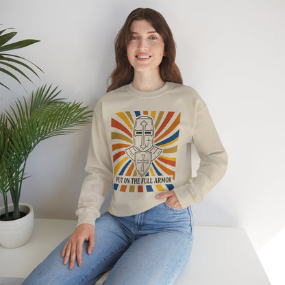 Armor of Faith Crewneck Sweatshirt — "Put On The Full Armor" Christian Graphic Pullover