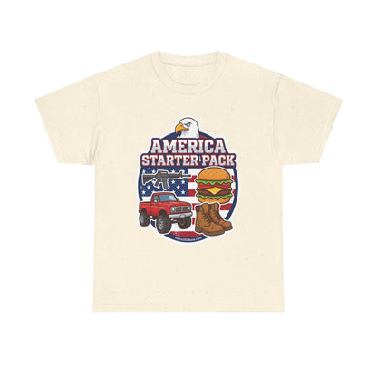 America Starter Pack T-Shirt — Patriotic Truck, Burger & Boots Tee