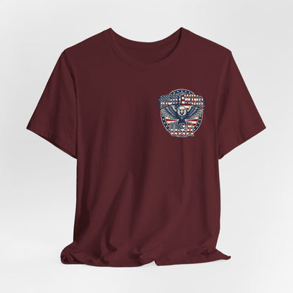 Professional Button Pusher Tee — Patriotic Eagle & Donkey Political Graphic Shirt