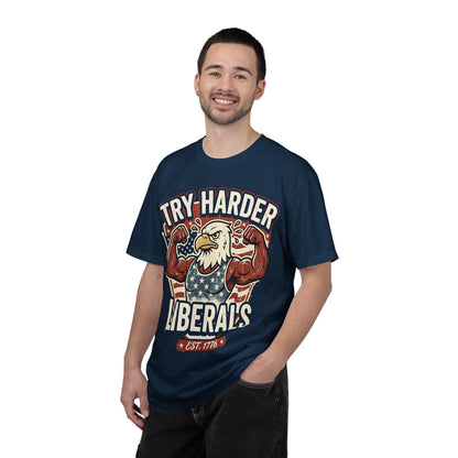 "Try Harder Liberals" T-Shirt — Patriotic Eagle Political Tee (Est. 1776)