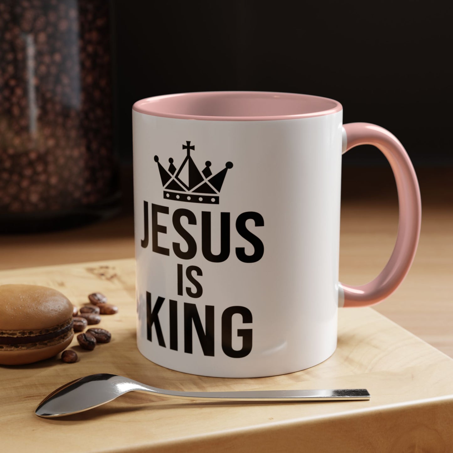 Jesus Is King Accent Coffee Mug — Christian Faith Religious Coffee Cup (11/15oz)