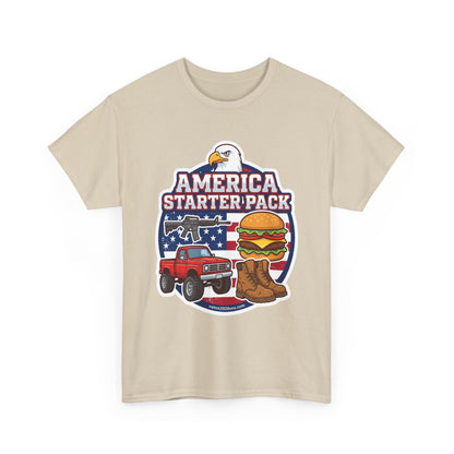 America Starter Pack T-Shirt — Patriotic Truck, Burger & Boots Tee